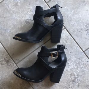 Black and gold cut-out booties
